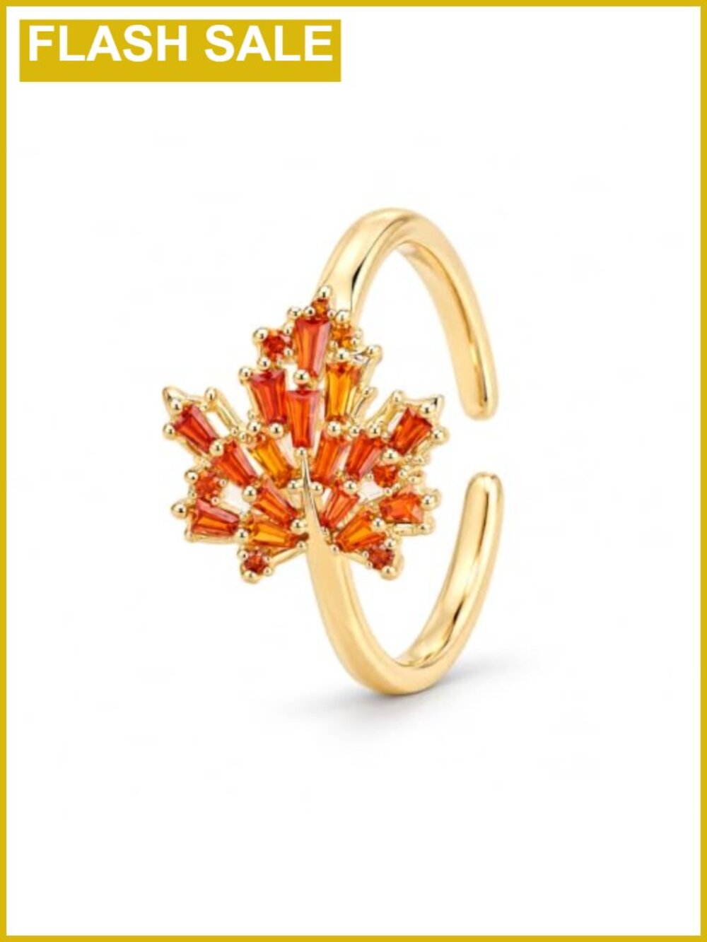 Jean Beau Maple Leaf Open Ring Adjustable Brass Cubic Zirconia Fall Jewelry